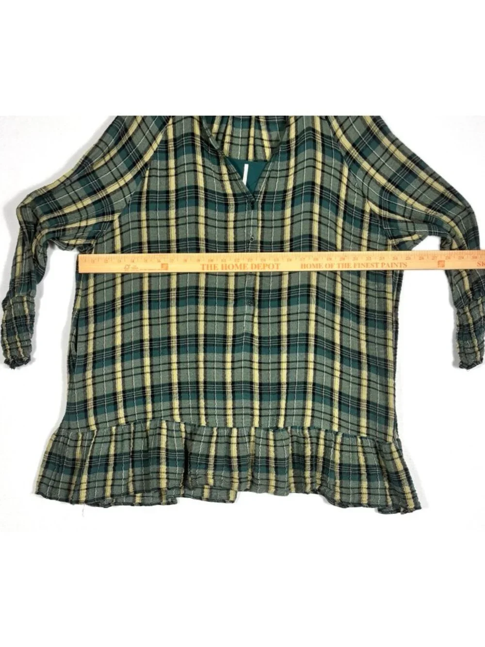 Free People XS Alexa Green Blue Plaid Tunic Mini Dress Camisole Boho Long Sleeve